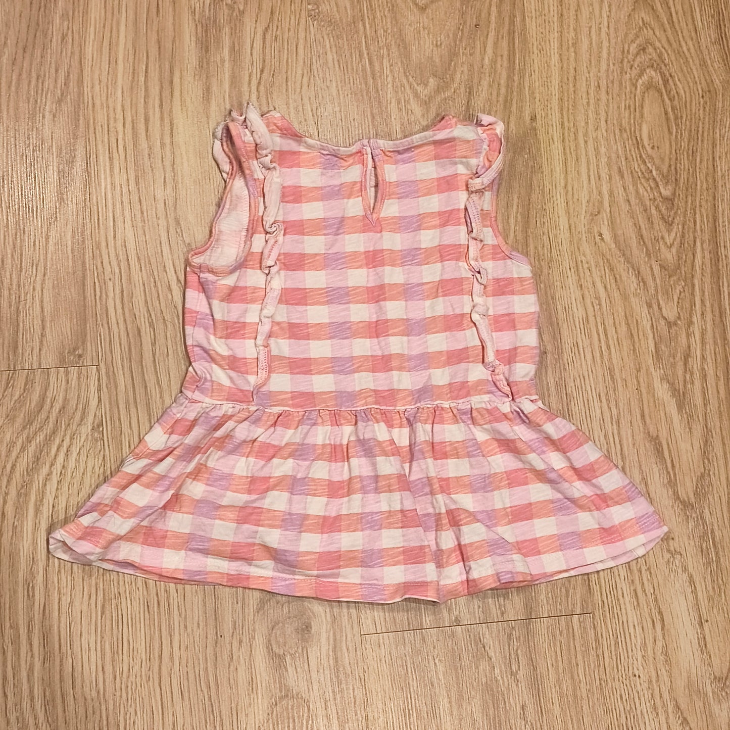 Next Girls Pink Gingham Check Top Sleeveless Peplum Ruffle 5-6 Yrs 116cm