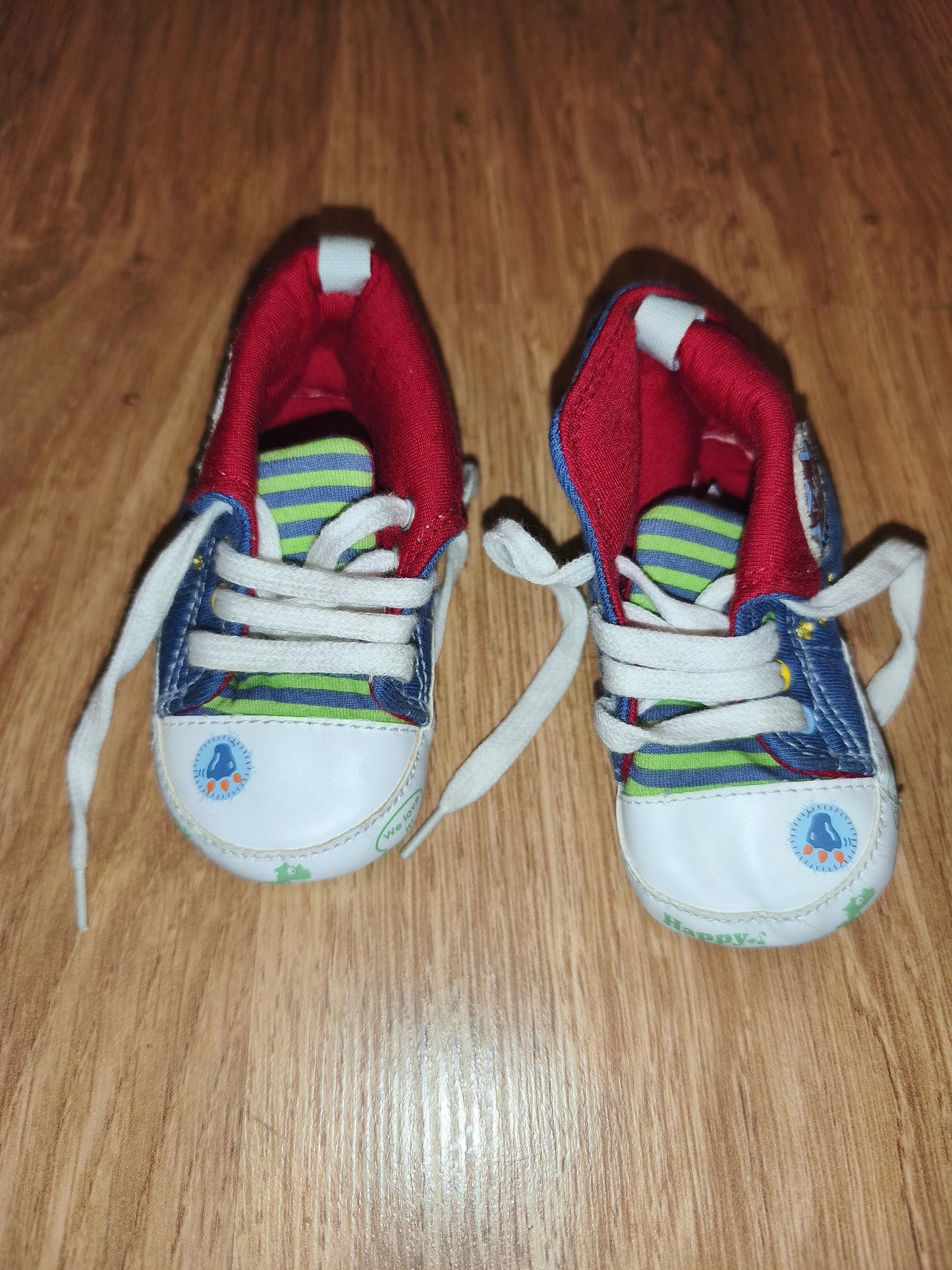 Next Baby High-Top Sneakers – Dinosaur & Star Canvas Pre-Walkers (Size 1 / 3–6 Months)