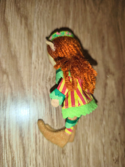 Vintage Wooden Head Elf Pixie Doll – Retro Fabric & Yarn Collectible Figure
