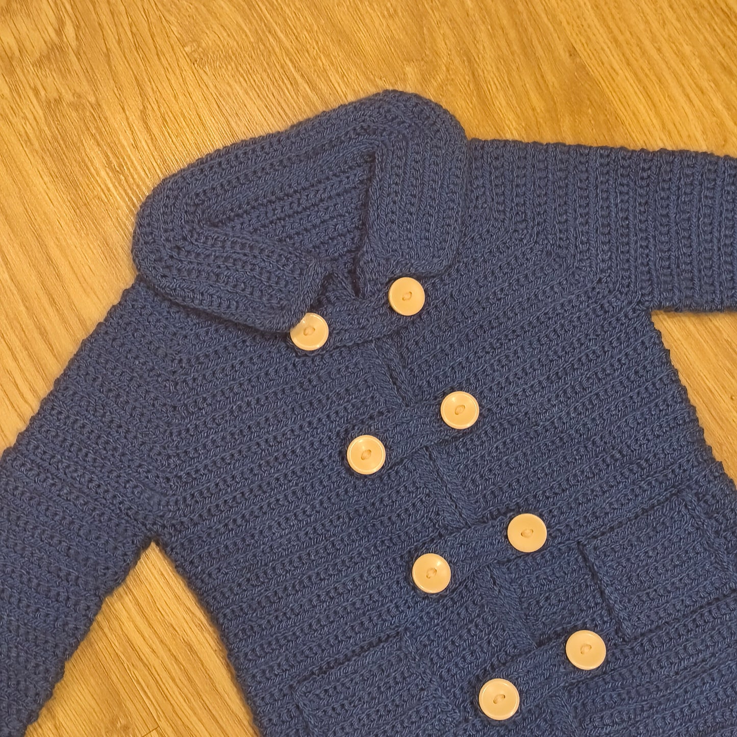 Handmade Blue Crochet Double Breasted Cardigan Sweater Coat Jacket