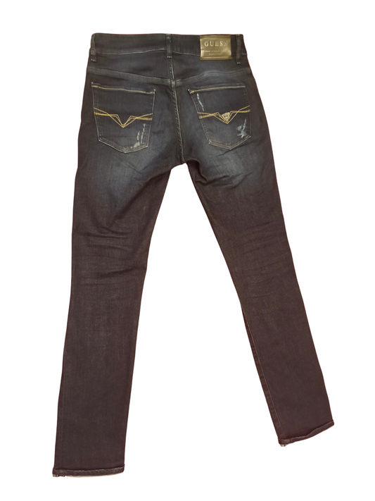 GUESS GUESSECO Distressed Slim Jeans Mens 29 Dark Wash U-Stretch M93AN2