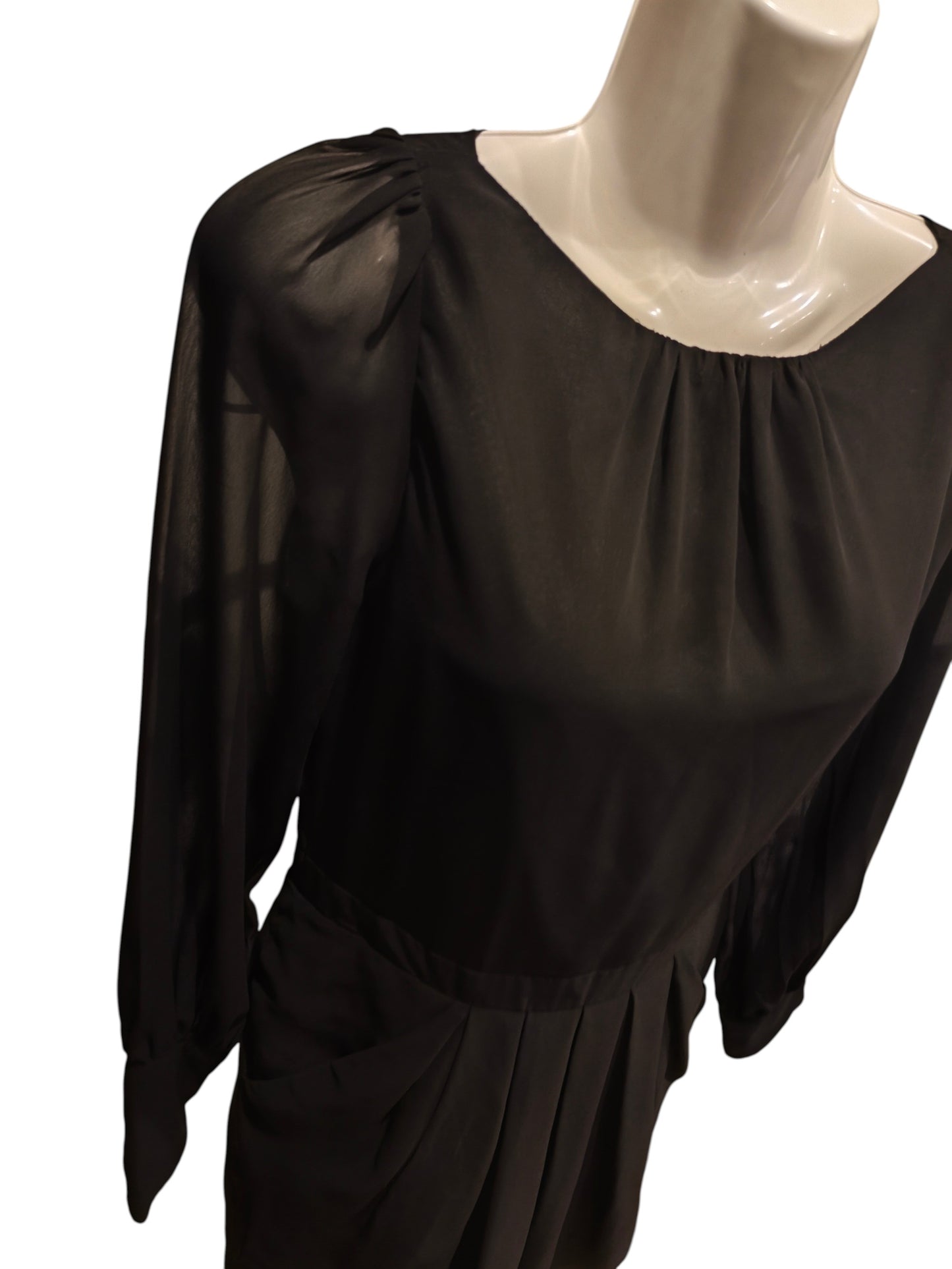 Atmosphere Black Chiffon Cocktail Dress - Sheer Lantern Sleeves Size 8/36 Mini