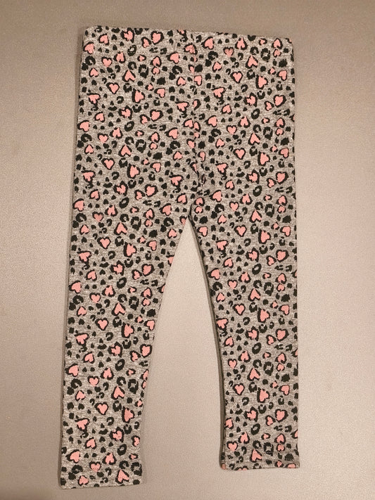 Impidimpi Baby Girls Fleece Lined Leopard & Heart Print Leggings | Size 92 (1.5–2Y)