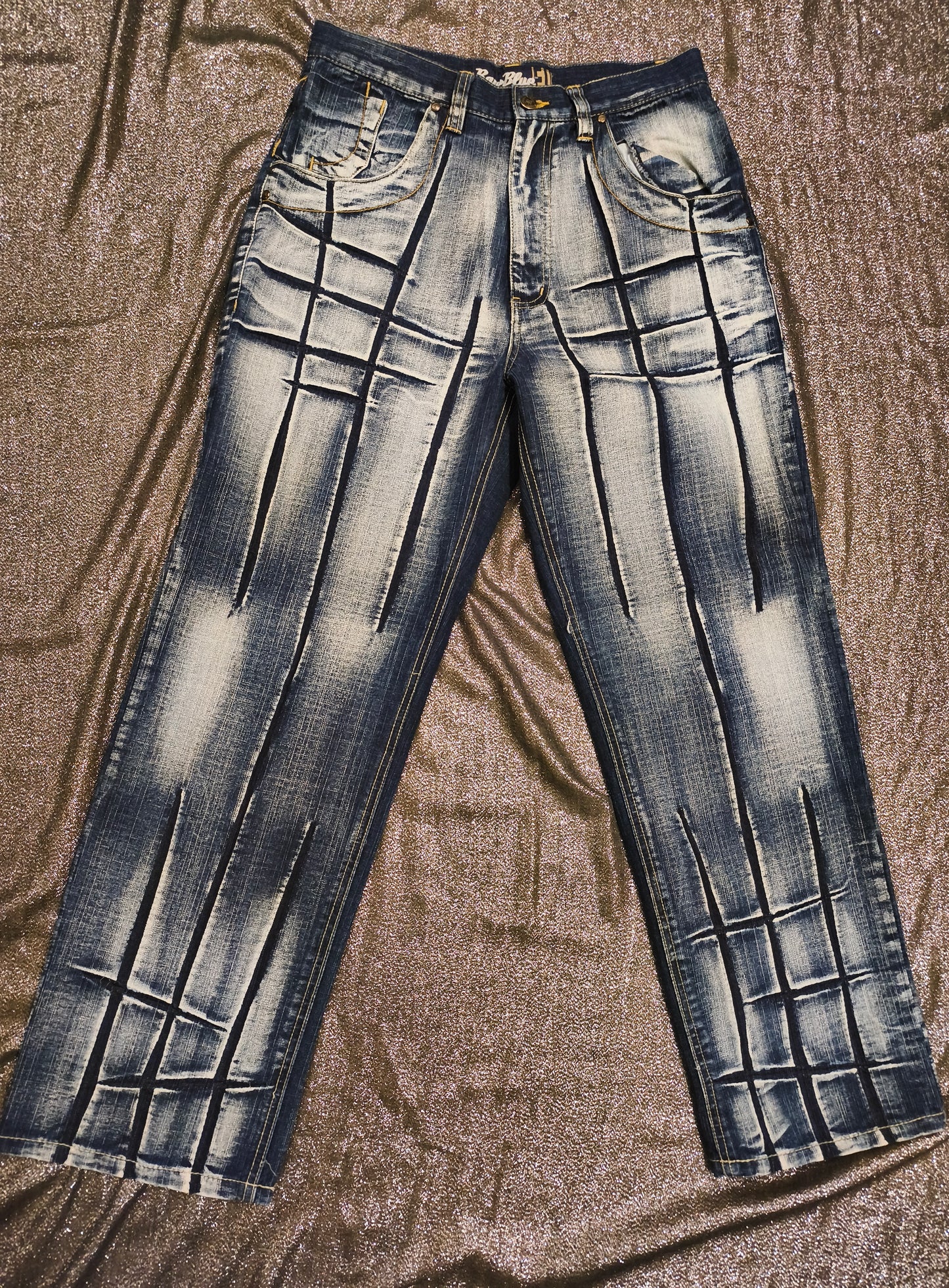 Vintage Raw Blue EU Baggy Jeans 30x30 Y2K Streetwear Crosshatch Blue Denim