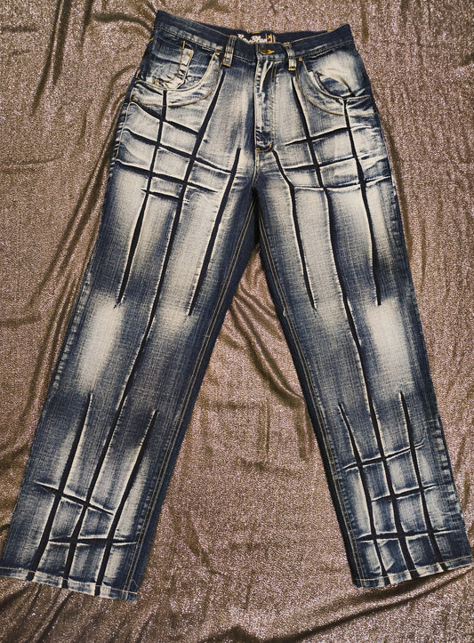 Vintage Raw Blue EU Baggy Jeans 30x30 Y2K Streetwear Crosshatch Blue Denim