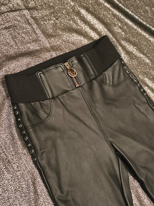 A.M.N Madness National Women's Black Coated Slim Fit Pants Size 26 Rhinestone