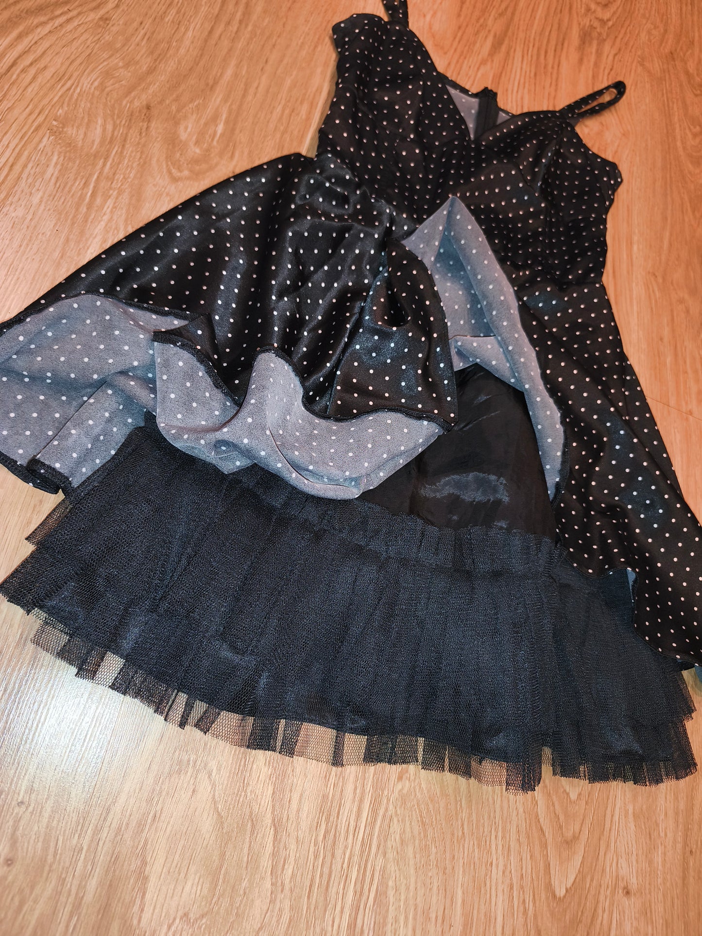Vintage Style Black Polka Dot Mini Dress Retro Pinup Rockabilly Tulle Petticoat