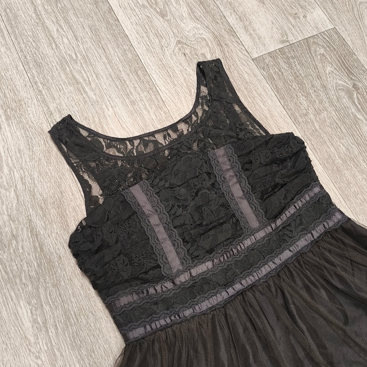 Next Petite Womens Black Lace Tulle Dress Size 14 Goth Party Cocktail Mini