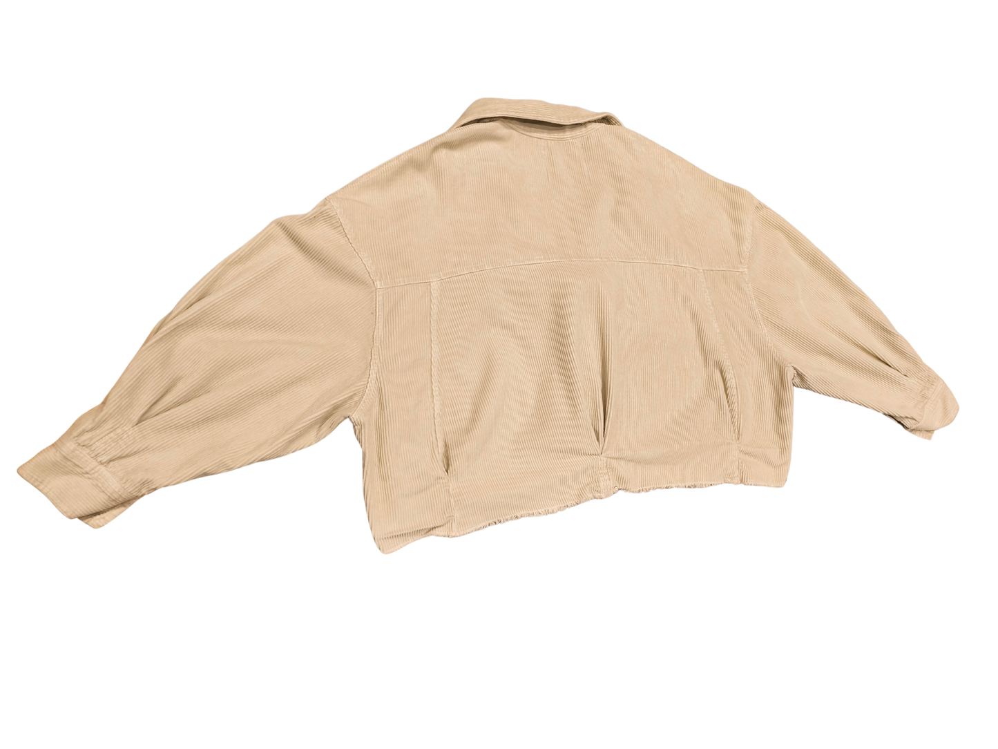 ZARA Woman Cropped Corduroy Jacket Shacket Beige Tan Small S Raw Hem Oversized