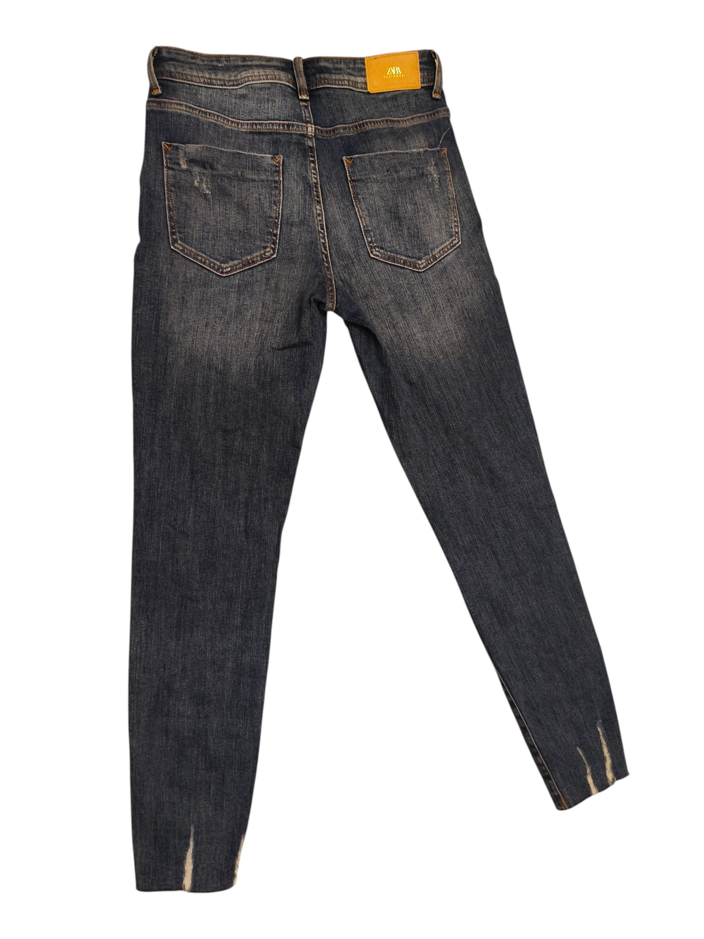 ZARA Premium Denimwear Mid Rise Skinny Jeans Womens Size 4/26 Distressed Hem