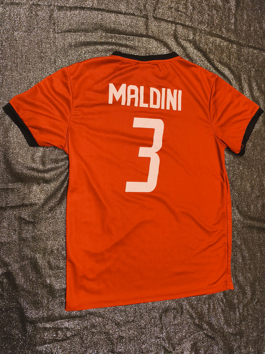 AC Milan Maldini #3 Jersey - Size Large - Red/Black Emirates Fly Better Soccer