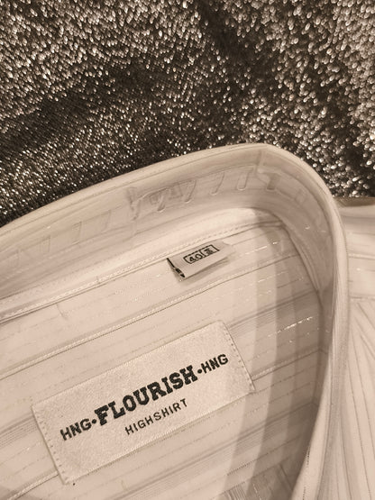 HNG FLOURISH High Shirt Men's Size 40 (Medium) White Metallic Silver Pinstripe