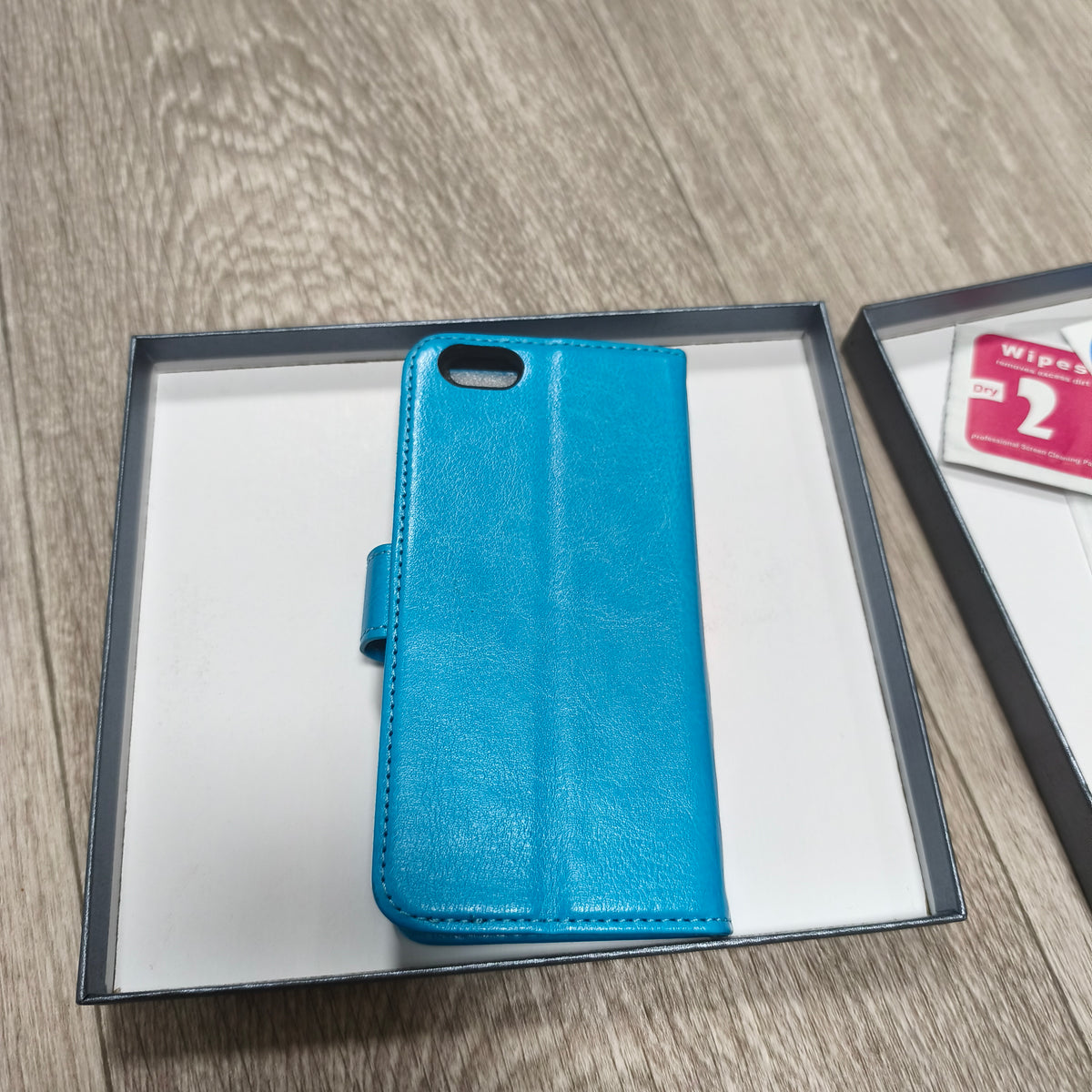 MONASAY Blue Leather Flip Wallet Phone Case Cover with Screen Protector Box