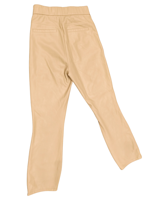 ZARA Faux Leather Flared Pants Cream Beige High Waisted Trousers XS EU XS US XS