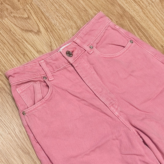 ZARA Pink High Waist Wide Leg Raw Hem Jeans Size EUR 34 US 02 MEX 24