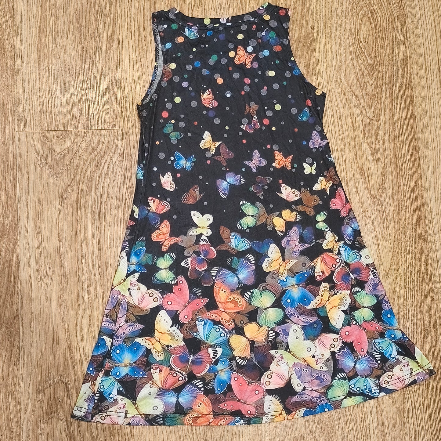 Girls Butterfly Print Sleeveless Tank Dress A-Line Polka Dot Black Size 140