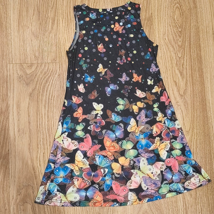Girls Butterfly Print Sleeveless Tank Dress A-Line Polka Dot Black Size 140