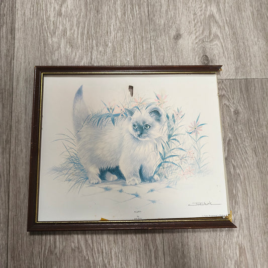 Vintage Framed Kitten Cat Art Print Fluffy Joel Kirk Felix Rosenstiel's Widow