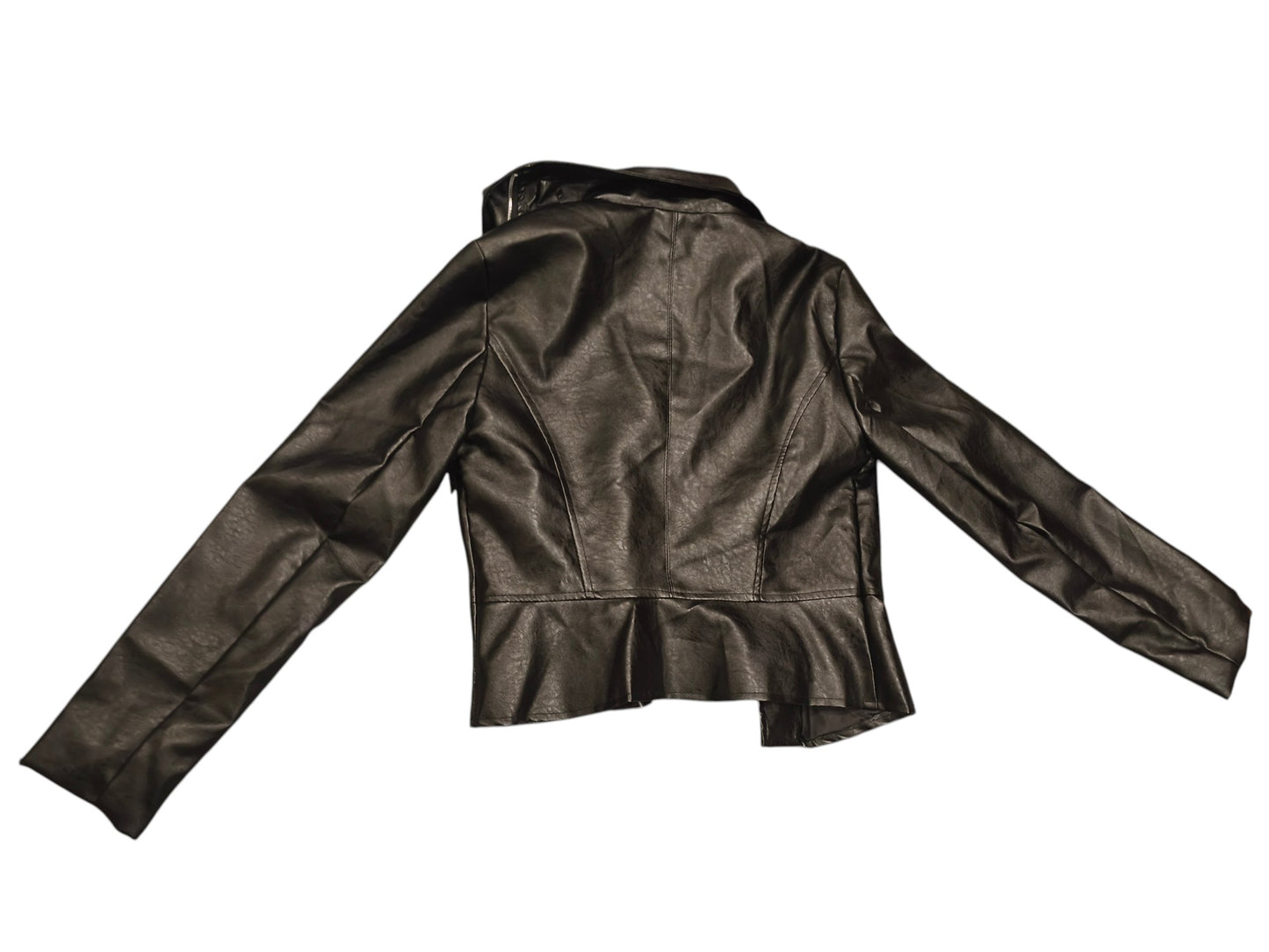 Women's Black Faux Leather Moto Biker Jacket - Zip Accents - Fits like a Medium