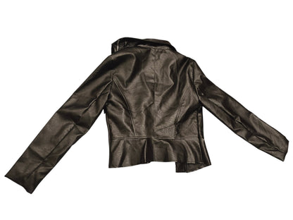 Women's Black Faux Leather Moto Biker Jacket - Zip Accents - Fits like a Medium