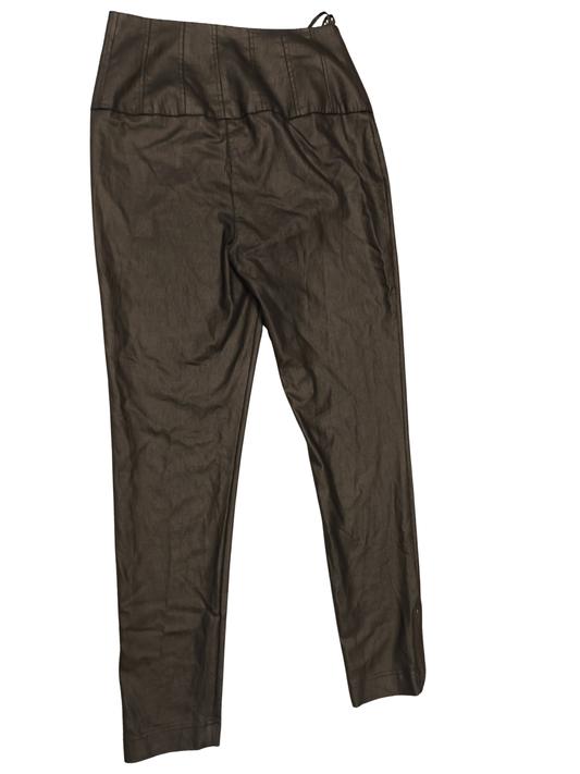V BY VERY Black Coated High Waisted Trousers UK 12 Ankle Zips Faux Leather Look