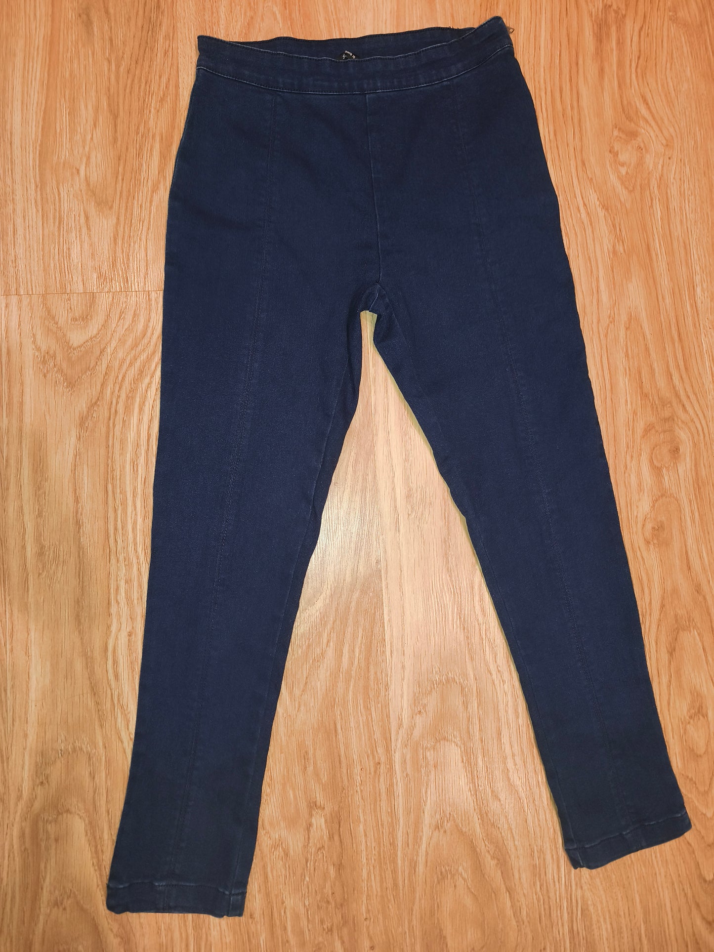 High-Waisted Indigo Blue Skinny Jeggings with Side Zipper – Size UK 10 / M