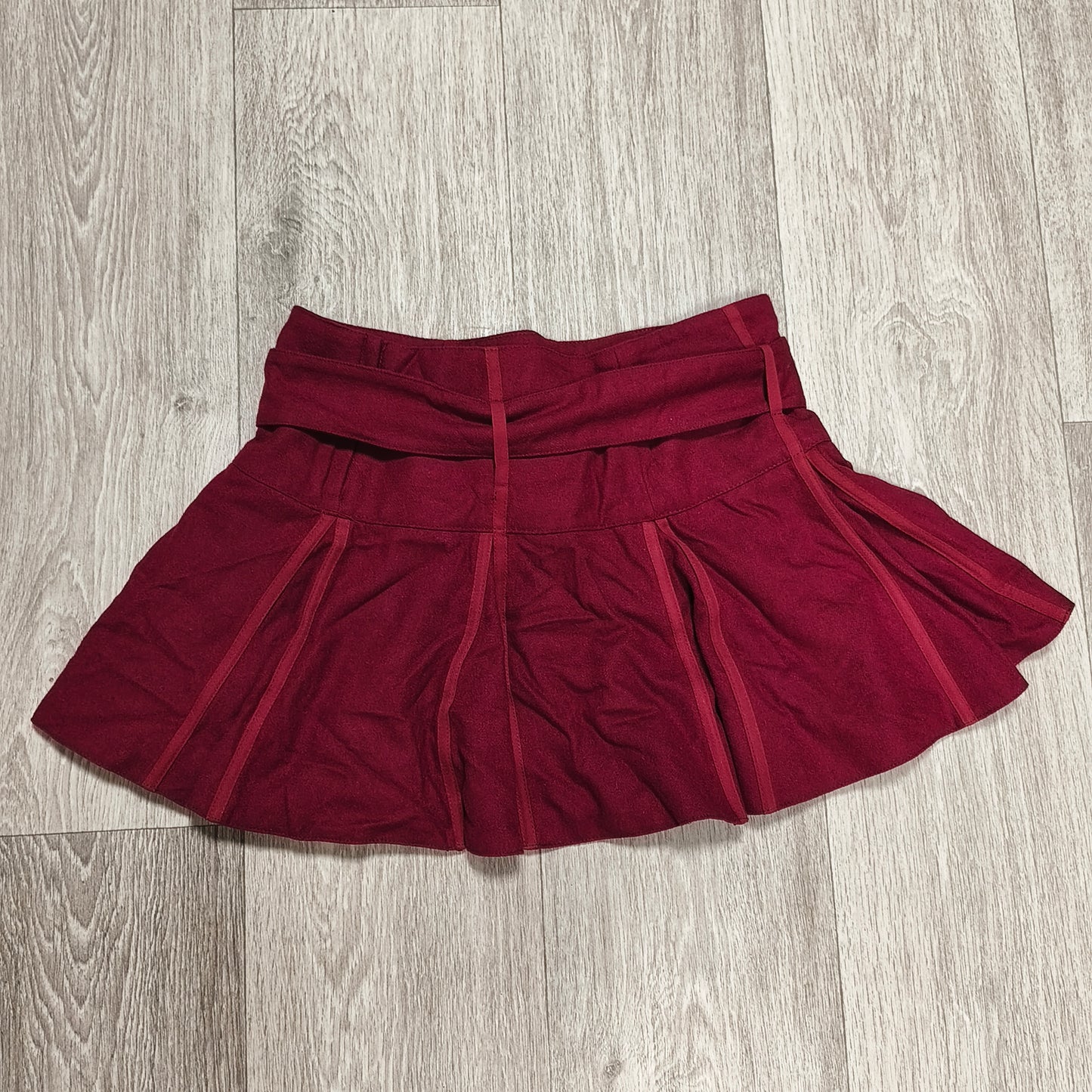 Topshop Womens Burgundy Red Wool Blend Belted Mini Skirt Size UK 8 EUR 36