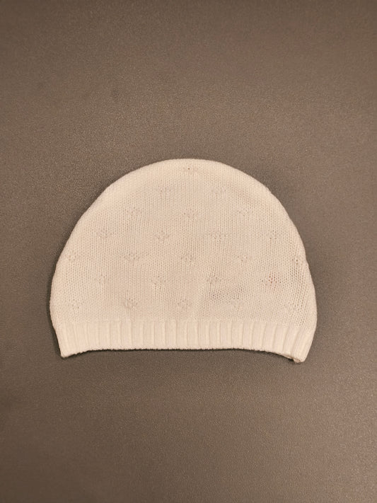 Little Nutmeg Unisex White Knit Pointelle Baby Beanie Hat – 0-3 Months (62 cm)