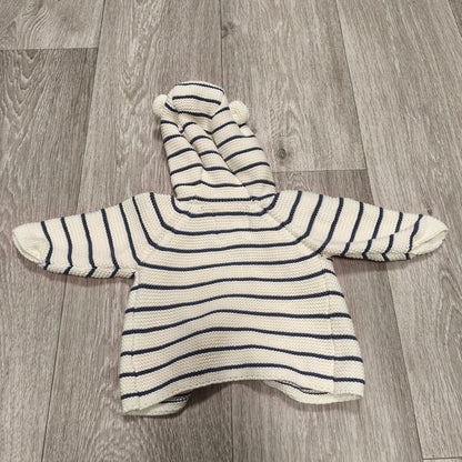 Fred & Flo Baby Hooded Knit Cardigan Jacket Striped Cream Blue Up To 3 Months