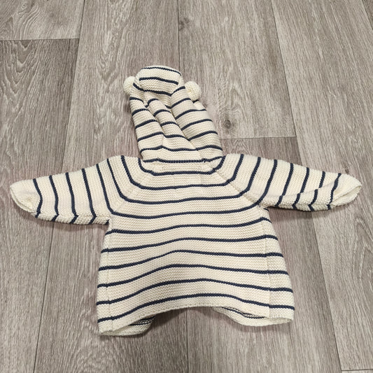 Fred & Flo Baby Hooded Knit Cardigan Jacket Striped Cream Blue Up To 3 Months