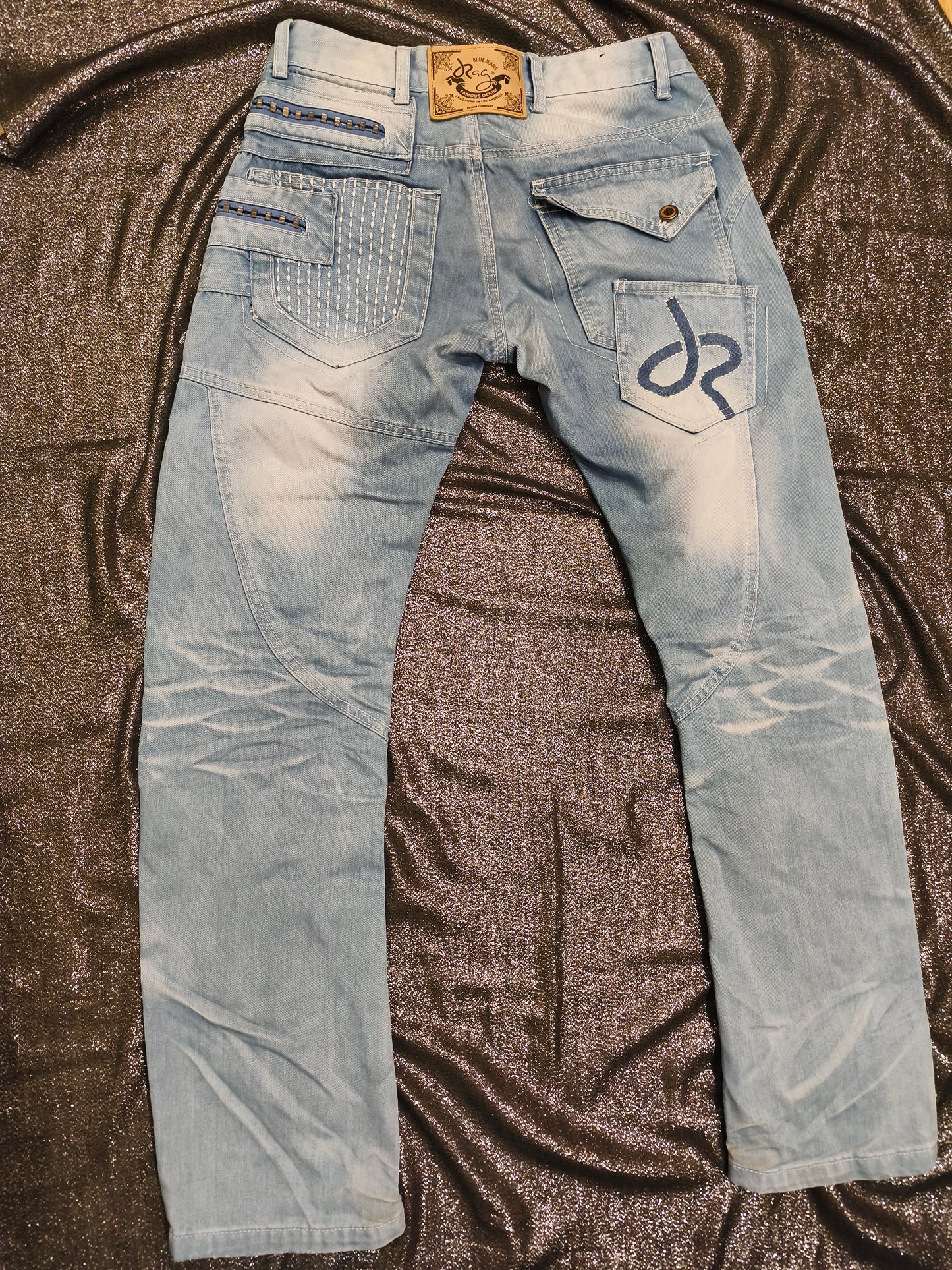 J Rag Famous Denim Mens Blue Jeans Size 30 Distressed Studded Y2K JR3117
