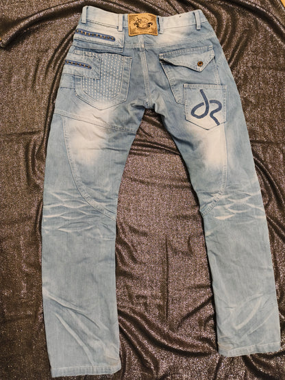 J Rag Famous Denim Mens Blue Jeans Size 30 Distressed Studded Y2K JR3117