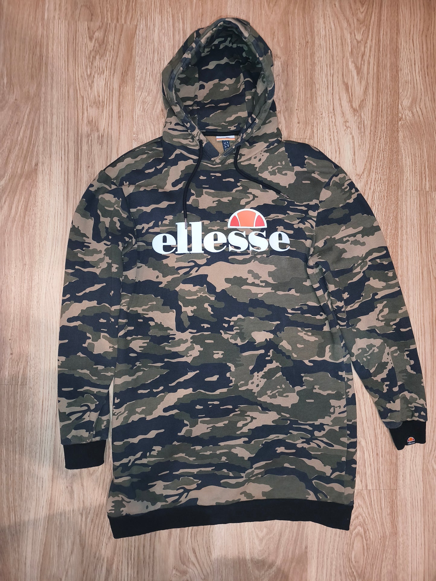 Ellesse Maroo Camo Longline Hoodie – Tiger Camouflage – Unisex Fits M (Tagged Women's S / UK 8)