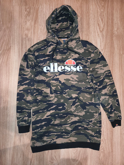 Ellesse Maroo Camo Longline Hoodie – Tiger Camouflage – Unisex Fits M (Tagged Women's S / UK 8)