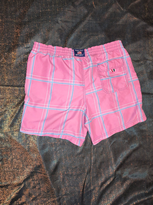 Vintage Style Ralph Sport Swimwear Plaid Pattern Size L