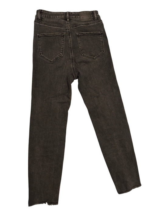 Stradivarius Mom Slim Jeans Black Charcoal Wash High Waist Split Hem Size 6 38 1