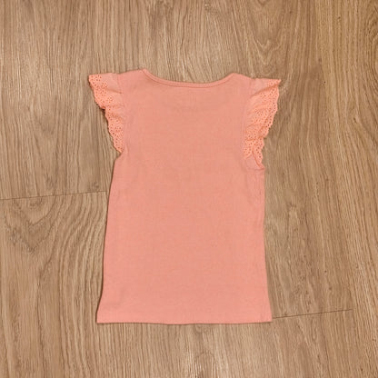 F&F Girls Pink Ribbed Flutter Sleeve Eyelet Top Shirt Size 5-6 Years
