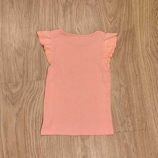 F&F Girls Pink Ribbed Flutter Sleeve Eyelet Top Shirt Size 5-6 Years