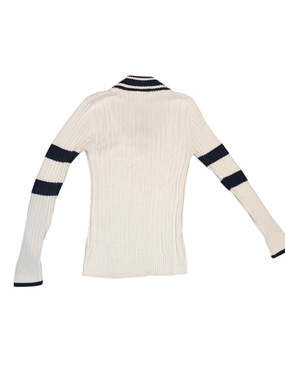 Henri Lloyd Men's V-Neck Cricket Sweater White Knit Blue Stripe Pullover Size M
