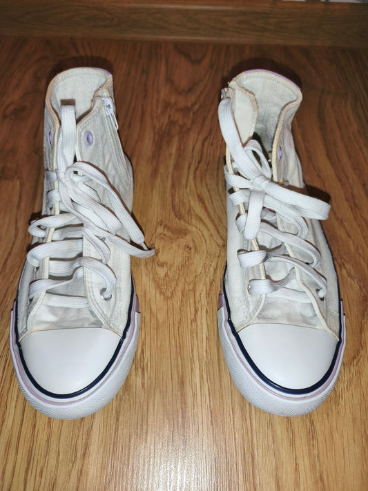 Women's/Teens White High-Top Canvas Sneakers with Side Zippers – EUR 37 (UK 4)