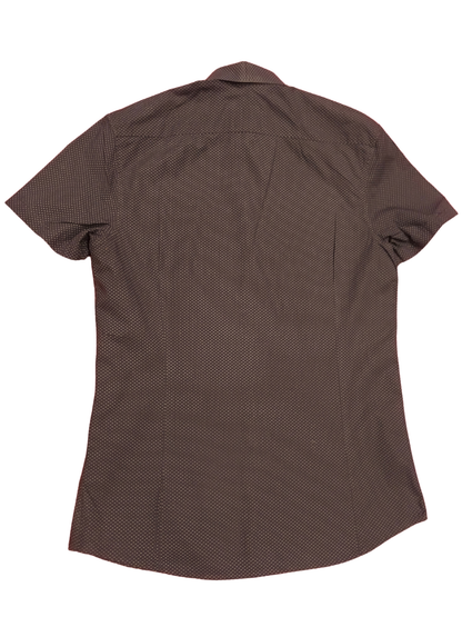 Monton Men's Short Sleeve Button Down Shirt Size S Small Slim Fit Navy Micro Pat
