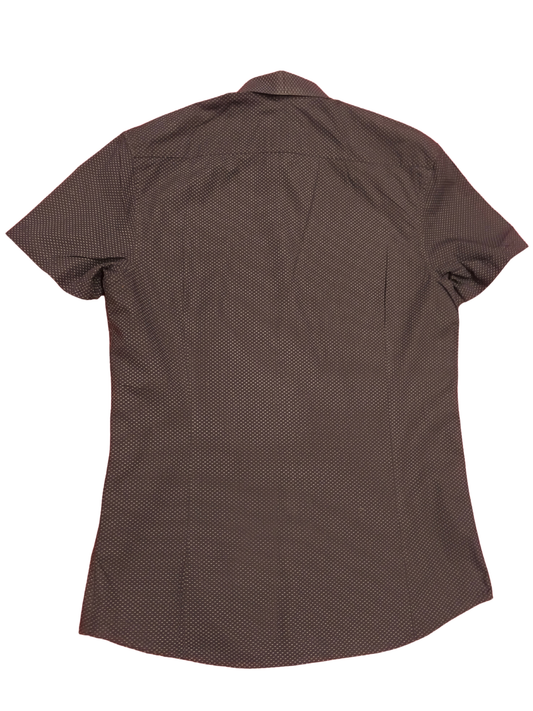 Monton Men's Short Sleeve Button Down Shirt Size S Small Slim Fit Navy Micro Pat