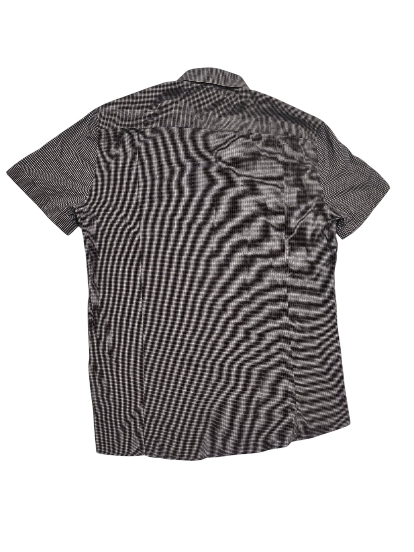 HUGO Hugo Boss Slim Line Men's Shirt L Short Sleeve Micro Check Navy Blue White