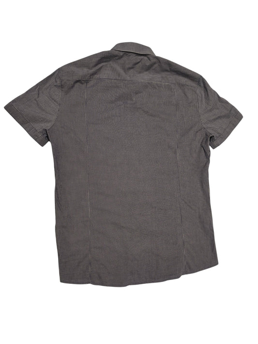 HUGO Hugo Boss Slim Line Men's Shirt L Short Sleeve Micro Check Navy Blue White