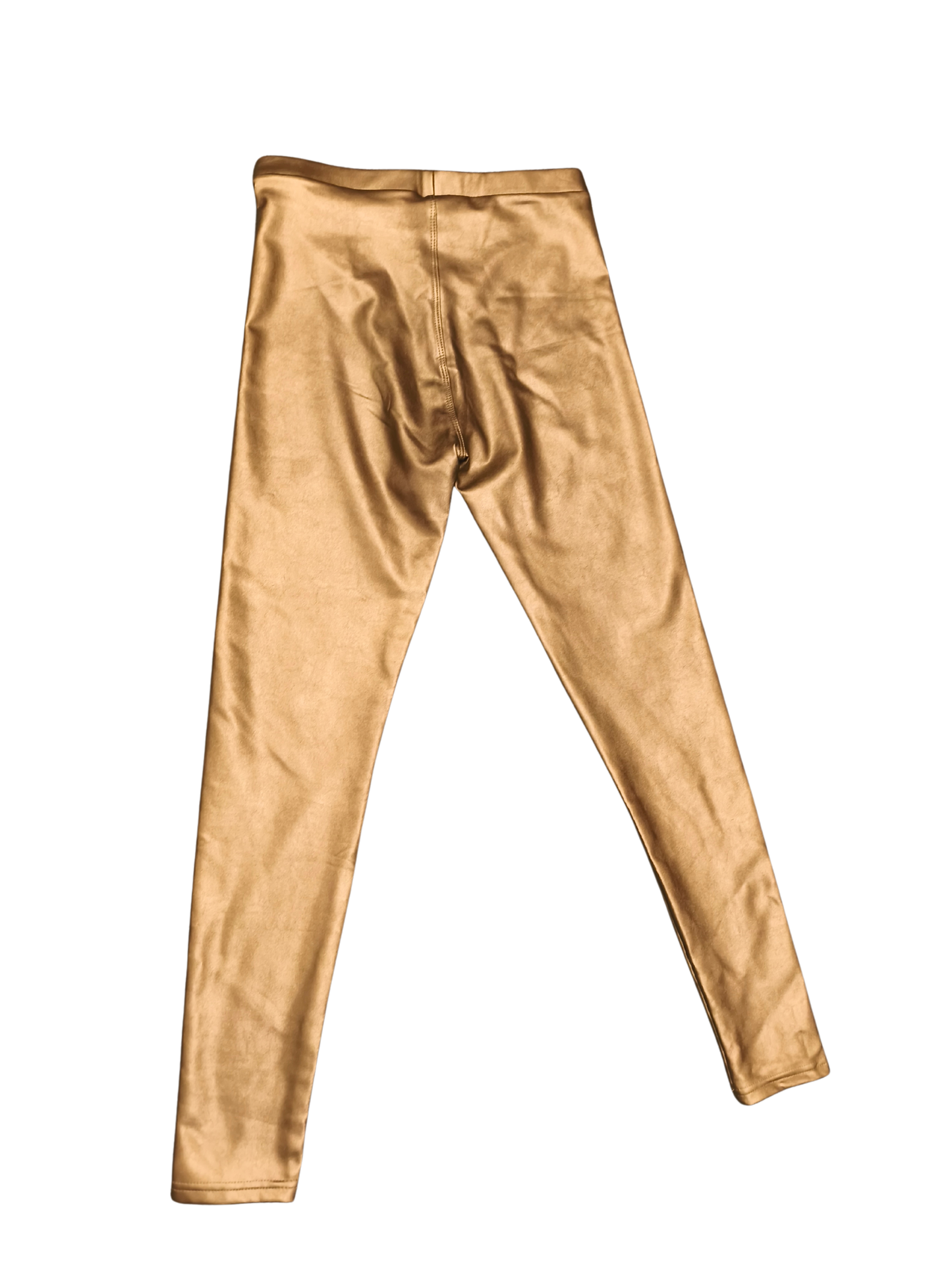 Gold Metallic Faux Leather Leggings - Shiny Liquid Foil Pants - Size S/36 - Flee
