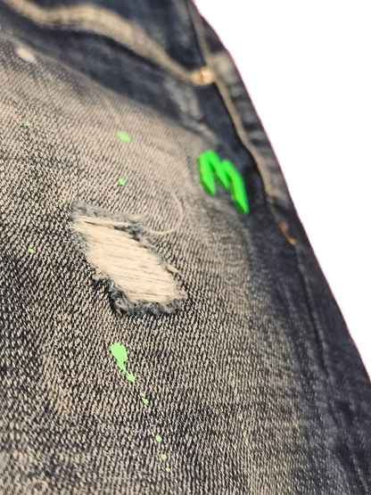 MY BRAND Amsterdam Men’s Denim Shorts Size 36 - Distressed Paint Splatter Blue