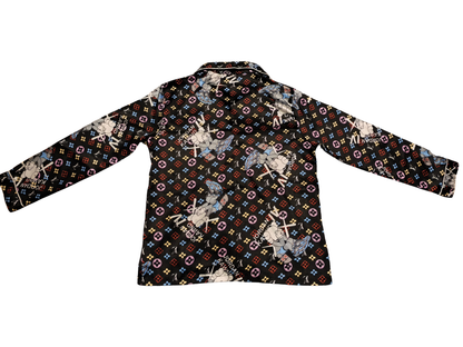 Streetwear Mashup Pajama Shirt - KAWS Jordan LV Style Print - Size L/XL - Black