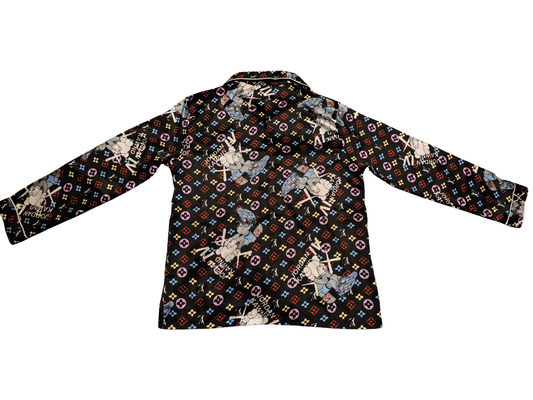 Streetwear Mashup Pajama Shirt - KAWS Jordan LV Style Print - Size L/XL - Black