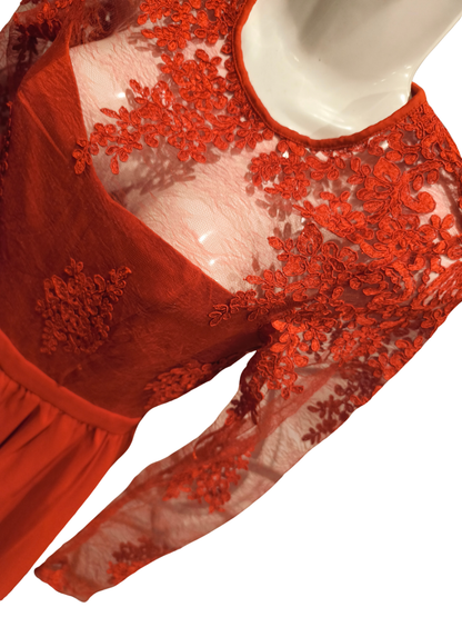 Missguided Red Lace Long Sleeve Mini Dress Fit & Flare Party Occasion