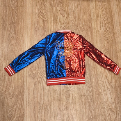 Harley Quinn Costume Jacket Kids Size 120 Red Blue Metallic Property of Joker